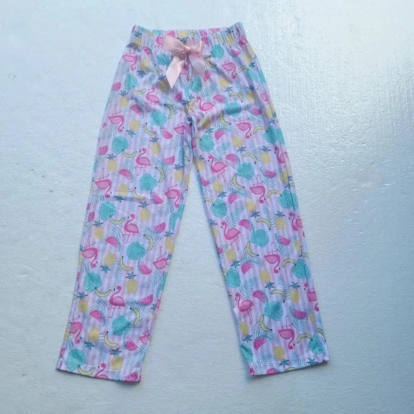 Sleep On It Pajama Pants S (7/8) Multicolor Tropical Pink Girl's Elastic Waist - Picture 1 of 9